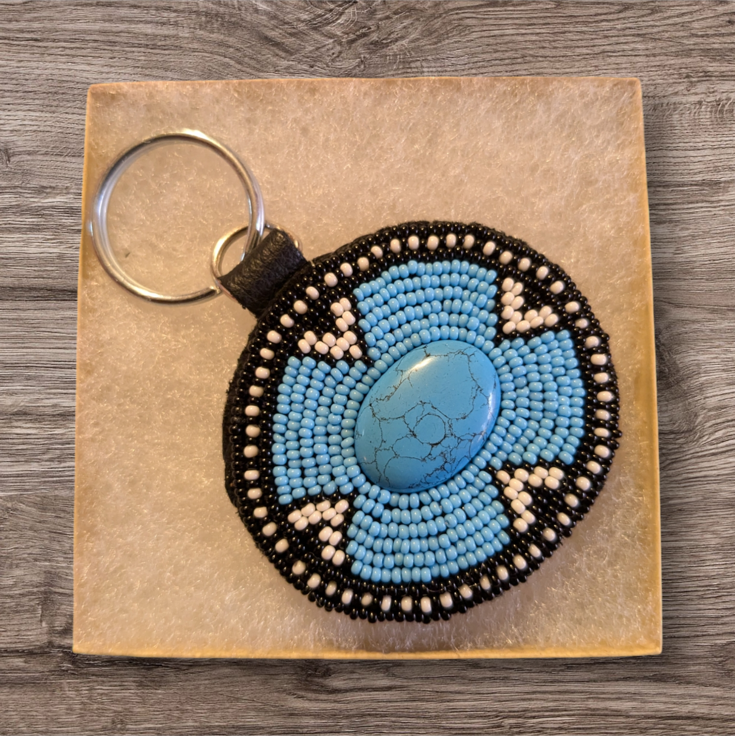 Beaded geometric keychain