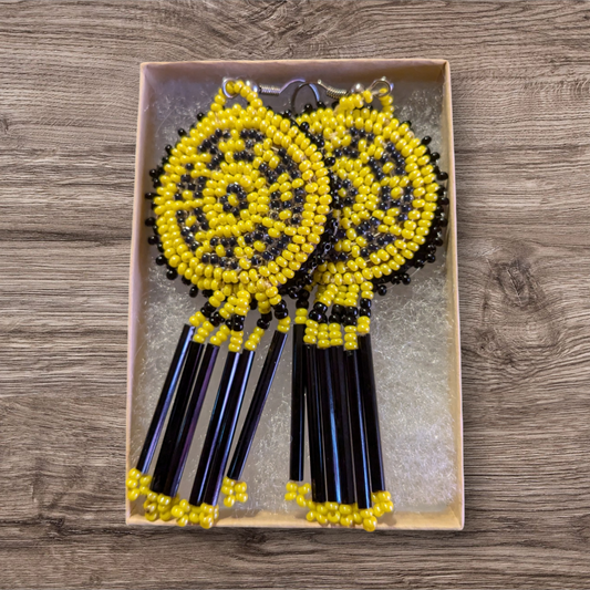 Black and Yellow fringe earrings