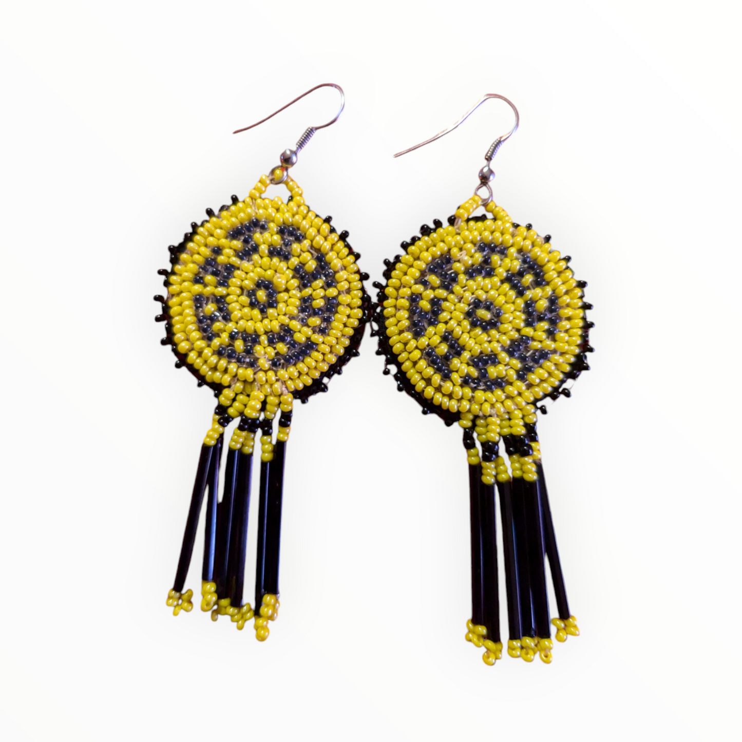 Black and Yellow fringe earrings